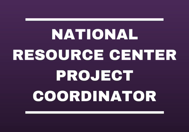 Graphic image saying National Resource Center Project Coordinator in white letters on purple background